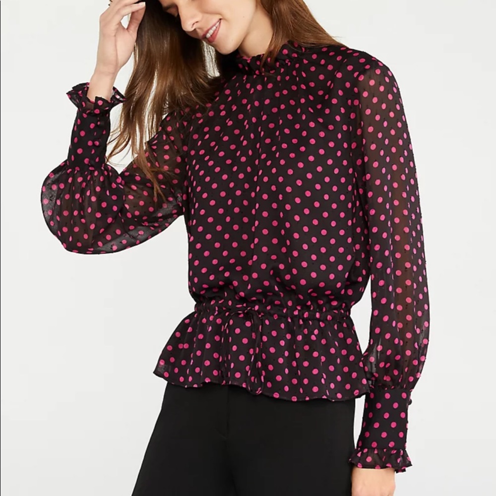 NWT Ann Taylor Dotted Drawstring Peplum Top